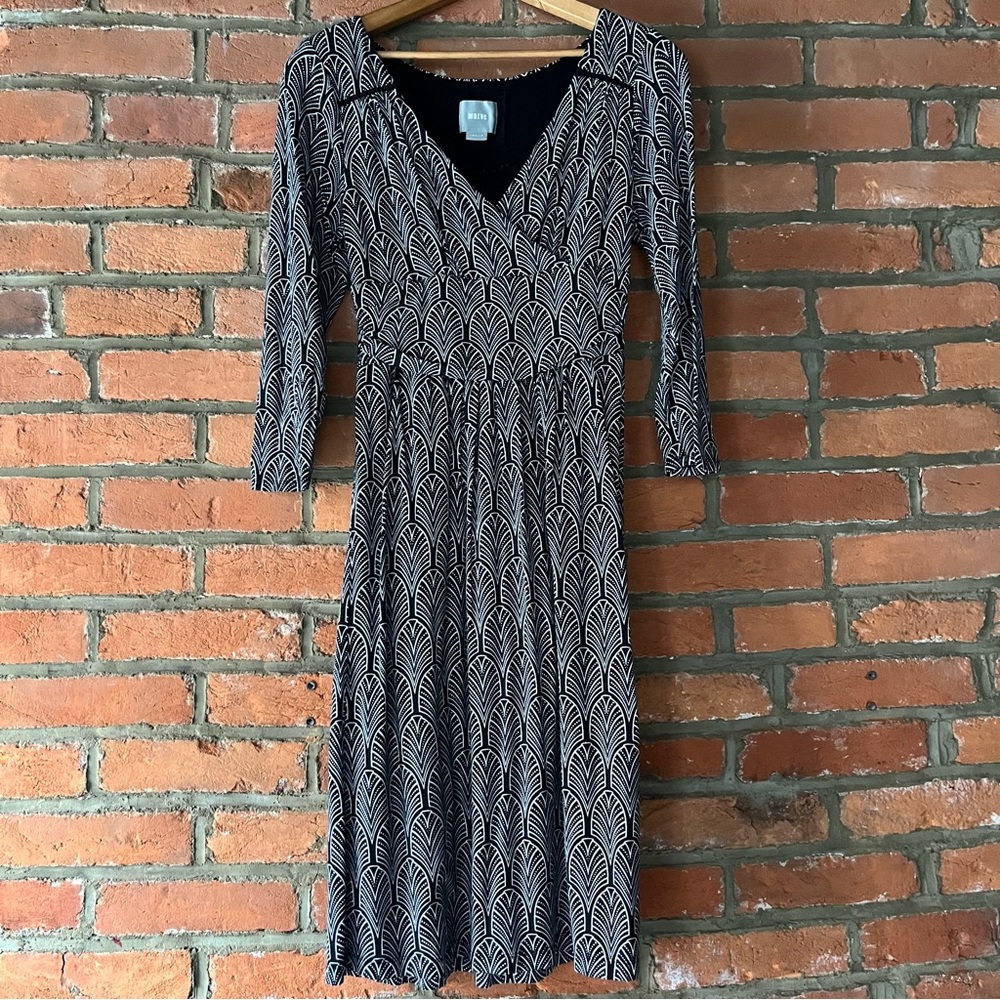 { Anthropologie } Maeve “Galena” Dress in Black & White Art Deco Print, size SP
